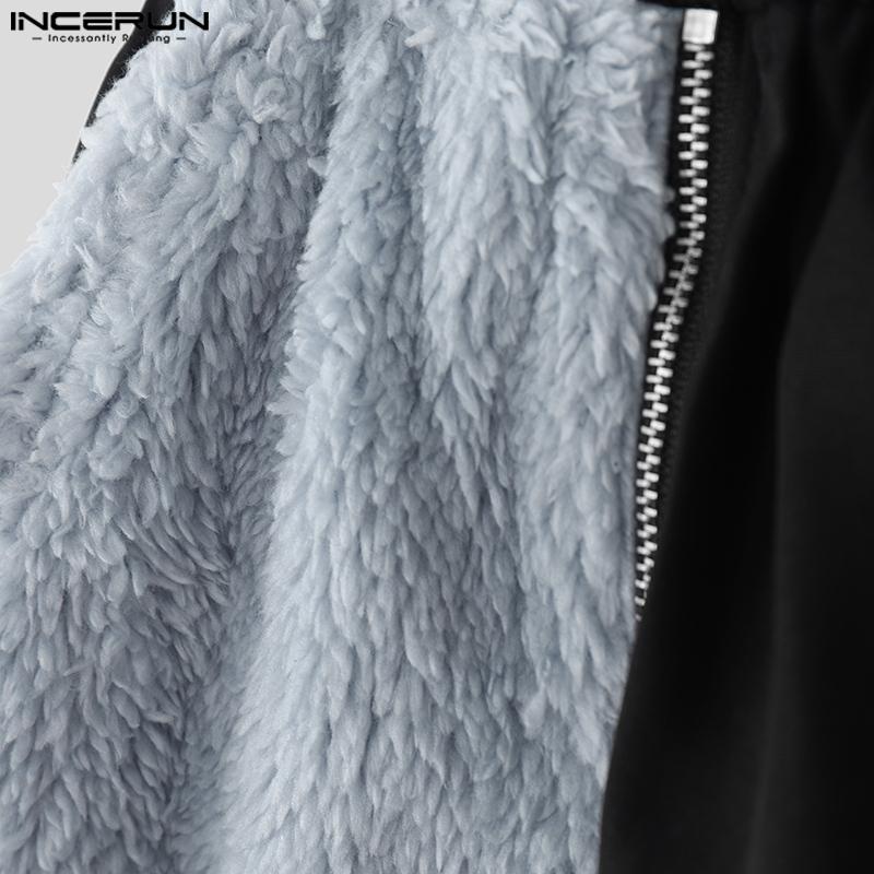INCERUN Men Drawstring Elastic Waist Furry Patchwork Home Wear Mini Shorts