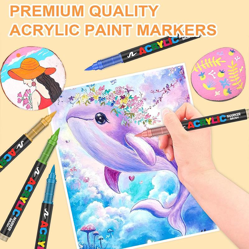 12-72 Colors Acrylic Paint Markers, Soft Brush Tip Large Ink Capacity Acrylicmarker Brush Pens, Professional-Grade Paint Pen