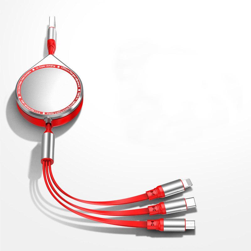 3 In 1 Multi Retractable USB Phone 5A Fast Charging and Data Cable for Iphone/Android/Type-C