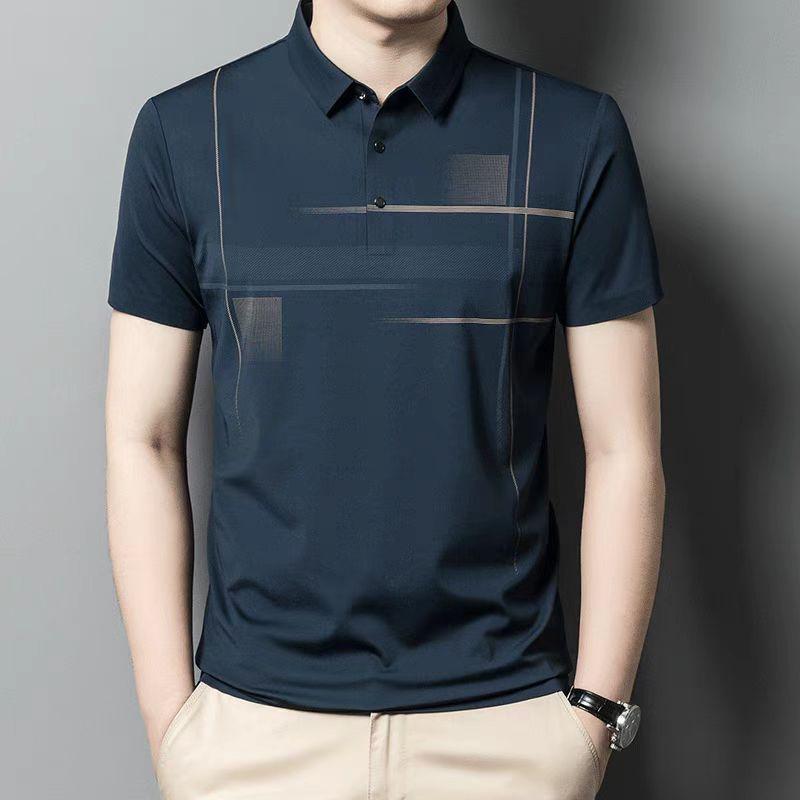 Men s striped polo shirt, men s ethnic style retro polo shirt, top with retro pattern S