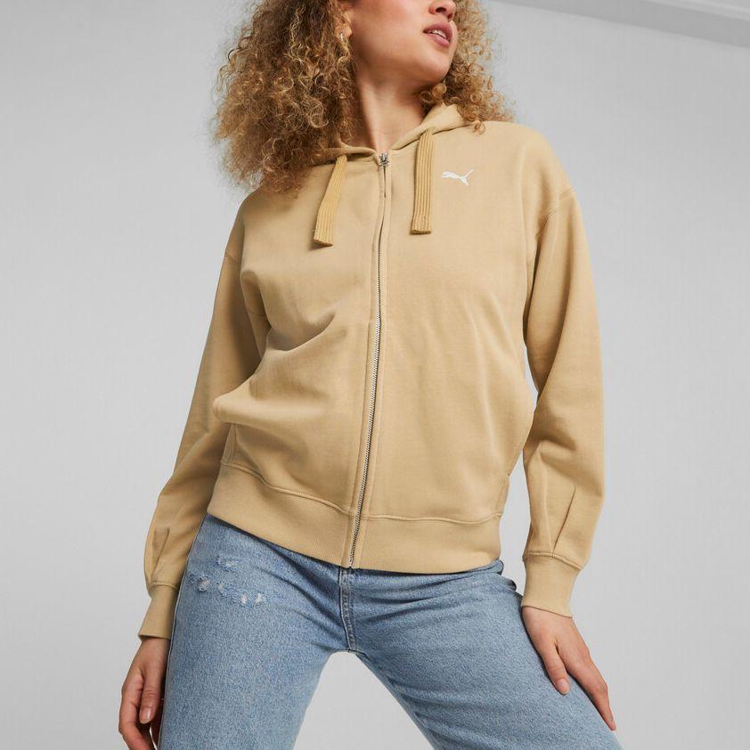 Puma Solid Color Casual Loose Full Zip Hooded Long Sleeve Sweatshirt Women Sweatshirt Brown 676003-84
