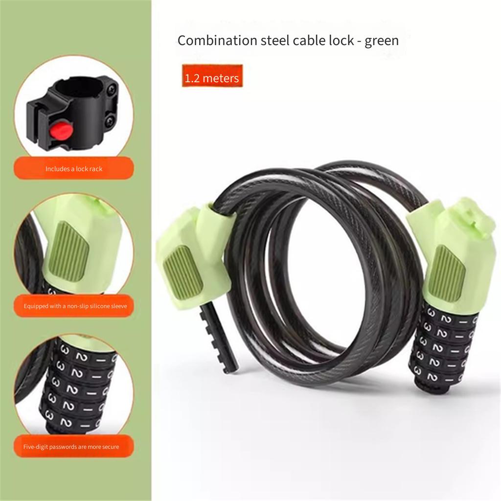 New 5‑Digit Bicycle Password Lock Thickened Steel Cable Anti‑Theft Lock Universal for Mountain Bike Electric Scooter Cycling Security Lock