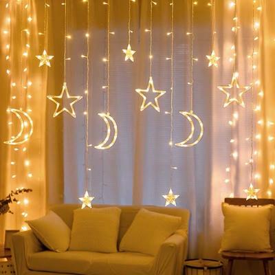 Mond Stern LED Vorhang Girlande Lichterkette EID Mubarak Ramadan Dekorationen für Zuhause 2025 Islam Muslimische Veranstaltung Partyzubehör Geschenke
