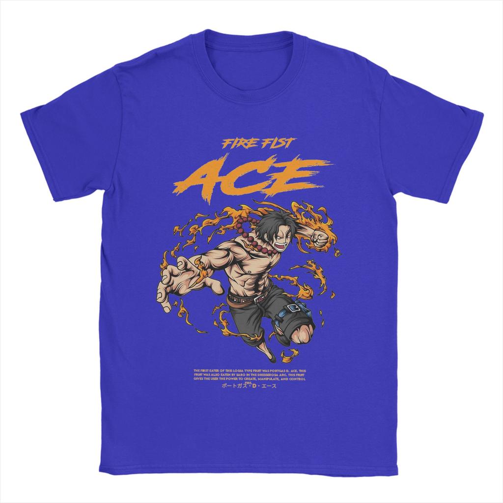 Vintage Portgas D Ace TShirt for Men Crewneck Pure Cotton T Shirts Ones Pieces Short Sleeve Tees Plus Size Tops