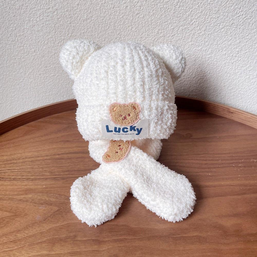 Neck Scarf Kids Crochet Hat Bear Children's Ear Protection Hat Baby Hat with Scarf  Toddler