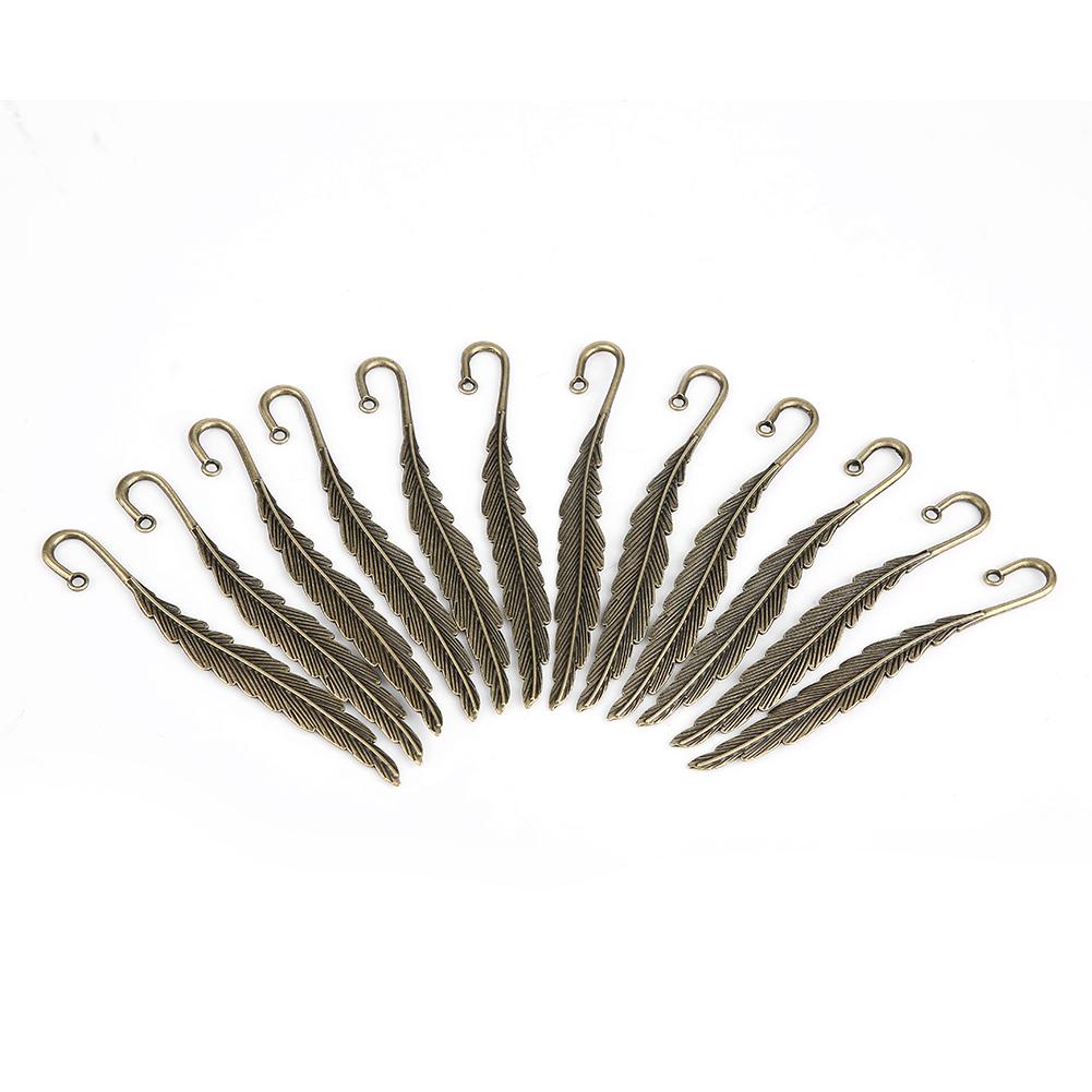 12 stk Antikke Bokmerker i Fjærform Bronse Metall Bokmerke Håndlaget Papirvarer Gave