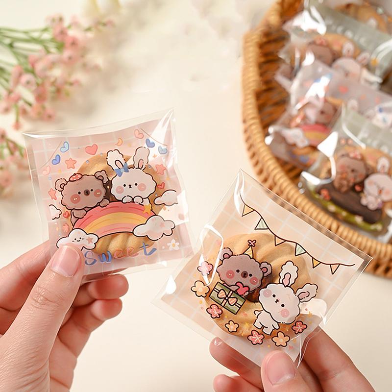 100Pcs/Lot Plastic Cartoon Cookie And Candy Bags Self-Adhesive Gift Bag For Wedding Party Supplies Biscuit Packaging Bag