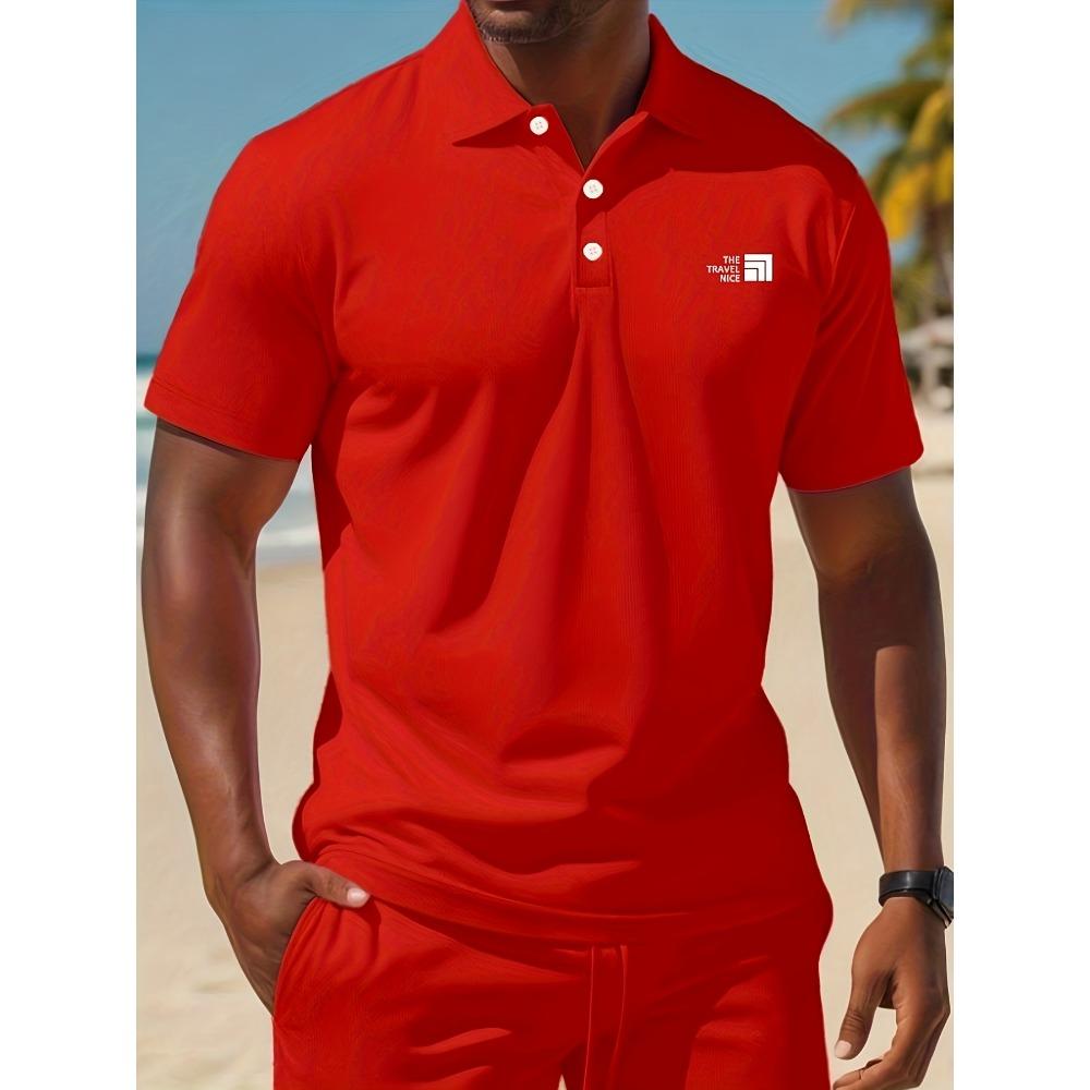

Men s Casual Sport Shirt and Shorts Set Suitable for Beach Vacation and Golf Outdoor Activities S червоний