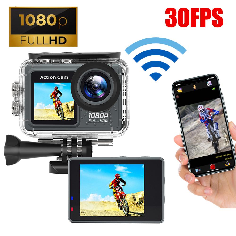 Action Camera 1080P 30FPS WiFi 120° Wide Angle Underwater Waterproof Helmet Video Recording Camera Dual Screen Sports Cameras