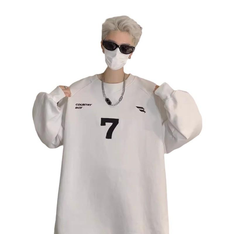 Mens Oversized Crewneck Sweatshirt Casual Loose Fit Streetwear Letter Print Teen Boys