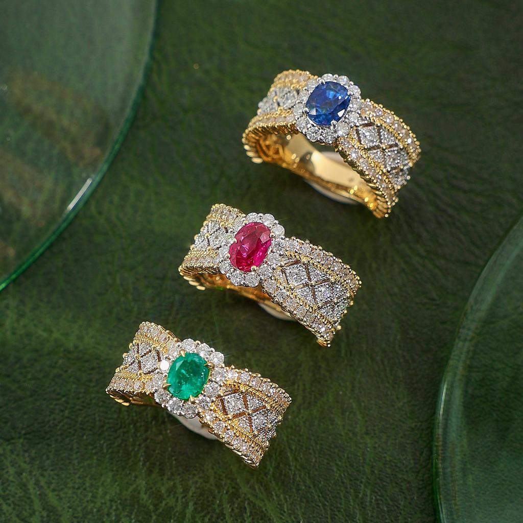 Vintage Medieval Style Gold Color Rings with Red/Green/Blue Imitation Zircon Ring Luxury Exquisite Banquet Jewelry For Women