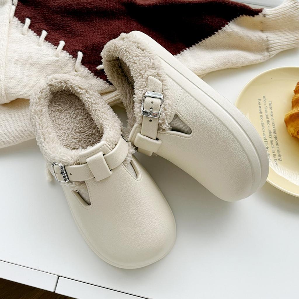 Women's Solid Color Clogs, Casual Plush Inner Lining Shoes, Lightweight and Comfortable Winter Shoes