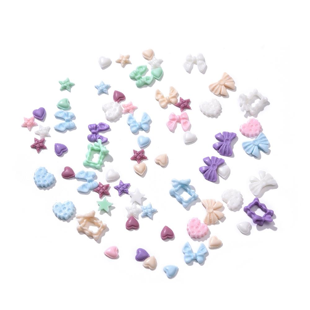 1Box Mixed 3D Nail Charms Resin Bowknot Leaf Pearl Nail Art Decorations DIY Manicure Tools Parts Nail Accessories Boxed