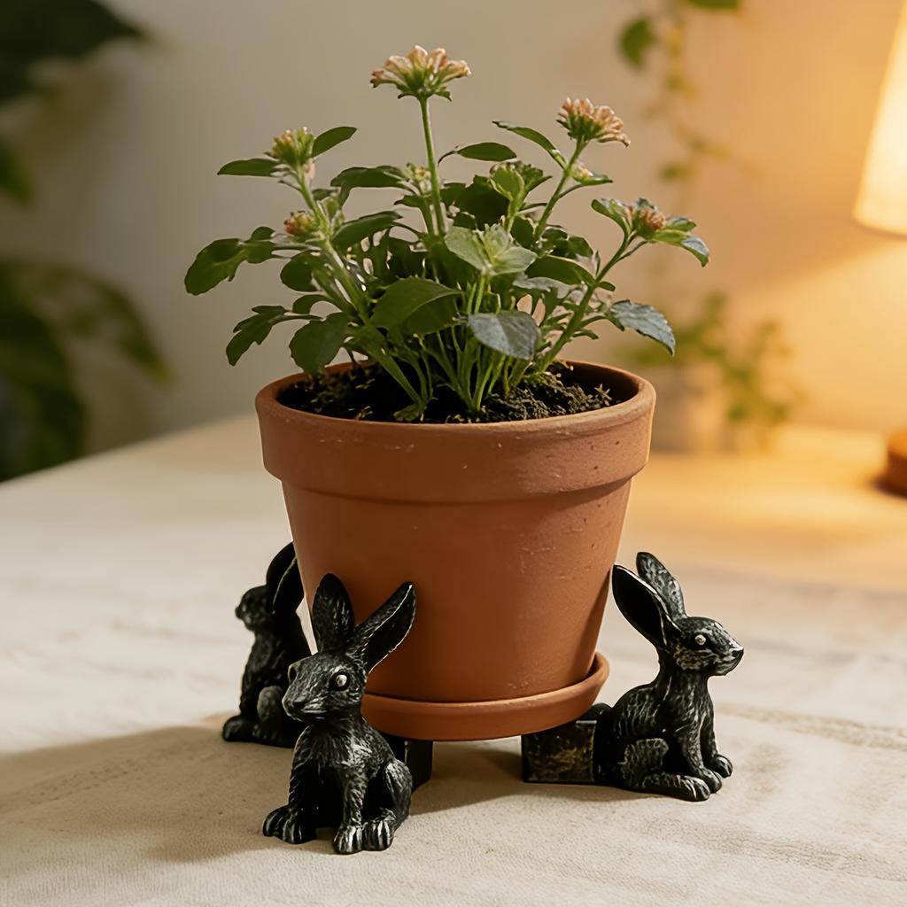 Vintage Resin Rabbit Plant Holders 3-Pack, Decorative Figurines for Potted Plants, Perfect Home & Garden Gifts