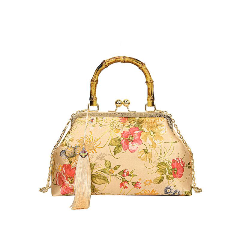 

Цветы в древнем стиле, большая вместимость, повседневная, с чувством моделирования, мягкая и прочная, модная, изысканная, новая легкая роскошь, сумка-тоут для通勤 золотой