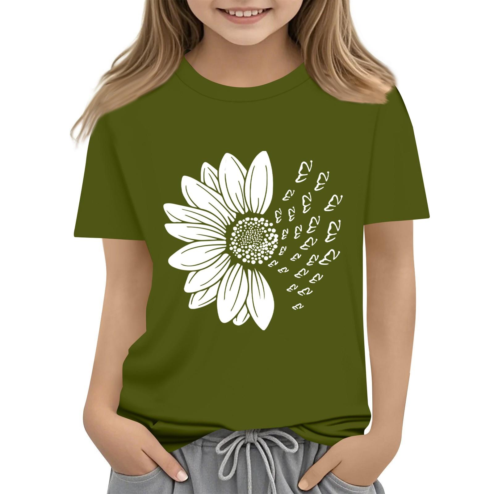 

Летний детский топ с круглым вырезом и короткими рукавами с изображением подсолнуха 160