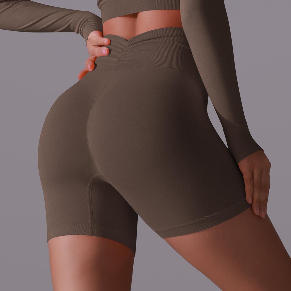 

Женские бесшовные спортивные шорты с высокой талией, шорты для тренировок в тренажерном зале, шорты персикового цвета для фитнеса, йоги, леггинсы S коричневый