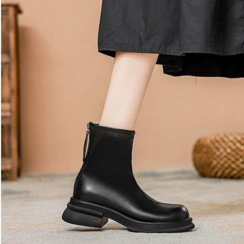 Hong Kong mote støvletter i mykt skinn dame høst og vinter nye tynne støvletter komfortable allsidige plattformstøvletter dame