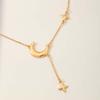 Fashion Gold Silver Color Star Moon Pendant Necklace For Women Simple Metal Long Tassel Cross Chain Necklace Jewelry