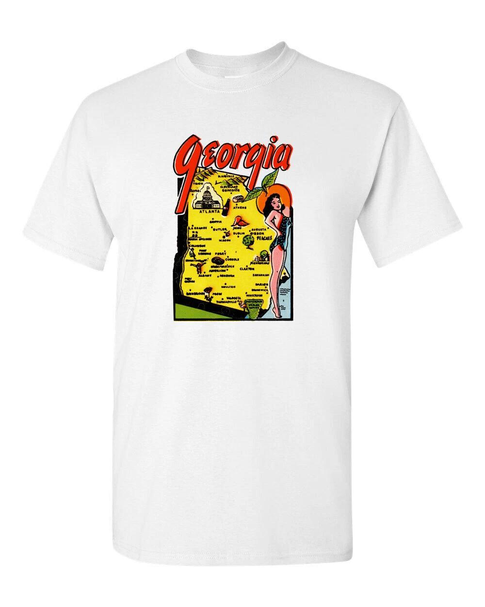 T Shirt Vtg Travel Art 100% Cotton Georgia State Peach Pinup Souvenir Retro L
