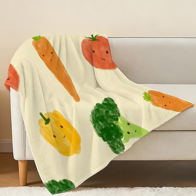 No Shed Flannel Throw Blanket Cartoon Vegetable Design, Soft Warm Home Decor for Christmas, Halloween, Movie Nights & Daily Use