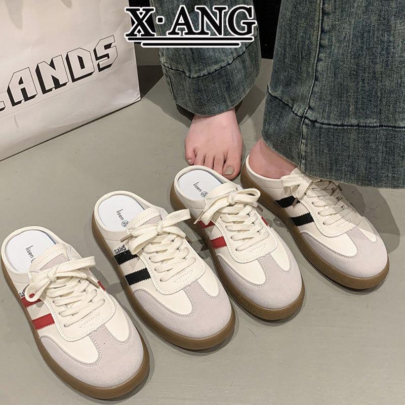 Cowhide Version Soft-soled Women's Shoes Bag Head Half Slippers Summer Wear New One-pedal Lazy Little White Shoes