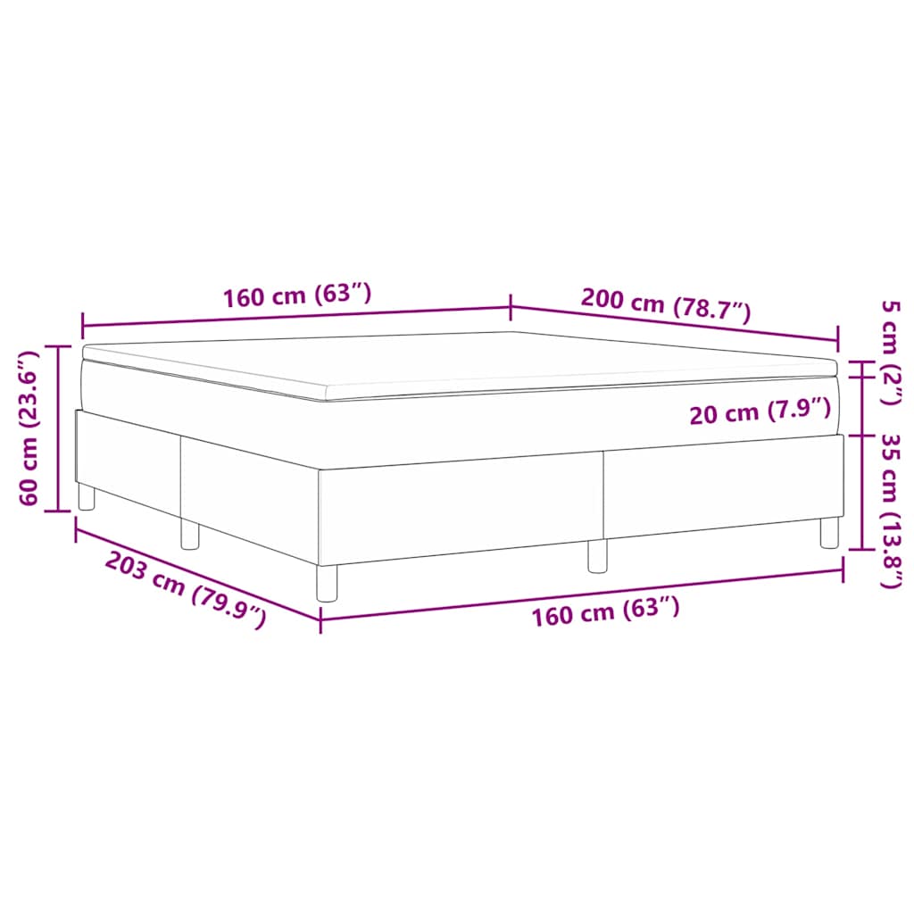Box Spring Bed Light Grey and White 160 x 200 cm Cord Fabric