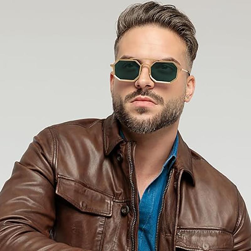 2 Stück Mode Metall Polygon Sonnenbrille Punk Herren Trendige Doppelbrücke Sonnenbrille Streetwear Brillen