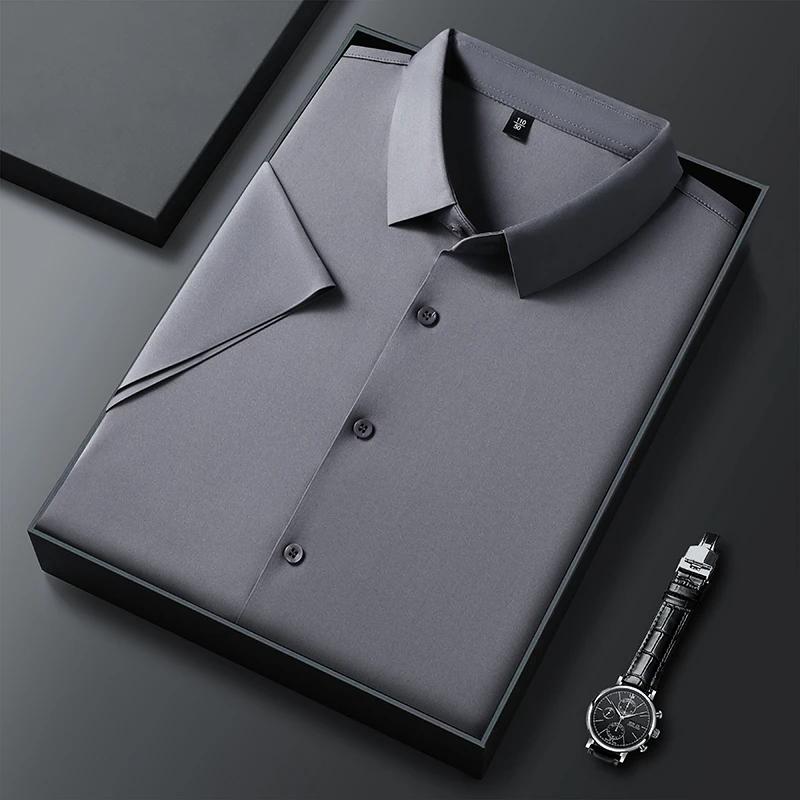 New Men's Business Casual Solid Color Short Sleeved Shirt for Summer Fashion No Ironing Comfortable and Versatile Top