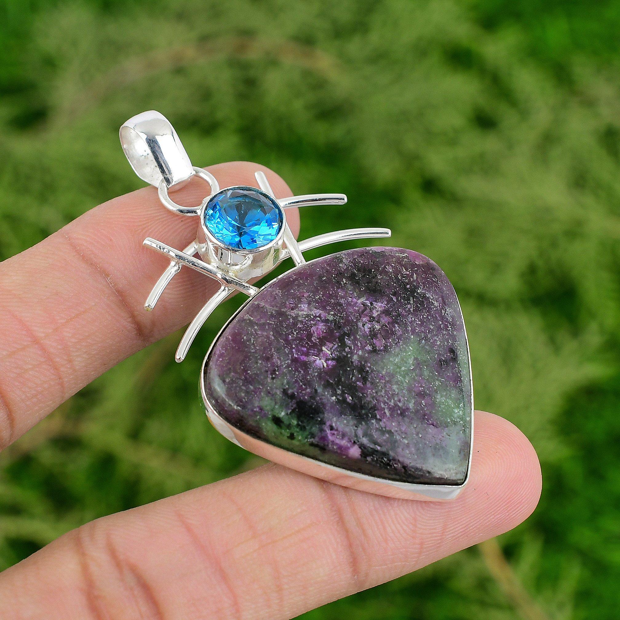 

Распродажа ко Дню дочери Рубин Цоизит Камень Швейцарский Голубой Топаз Подвеска для жены Серебро 925 пробы