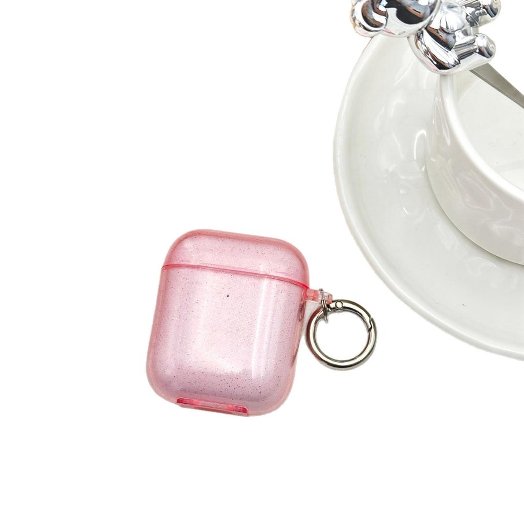Glitter transparent anti-drop Bluetooth headset case for Apple AirPods 1 /1/1 generation simple round buckle protective cover