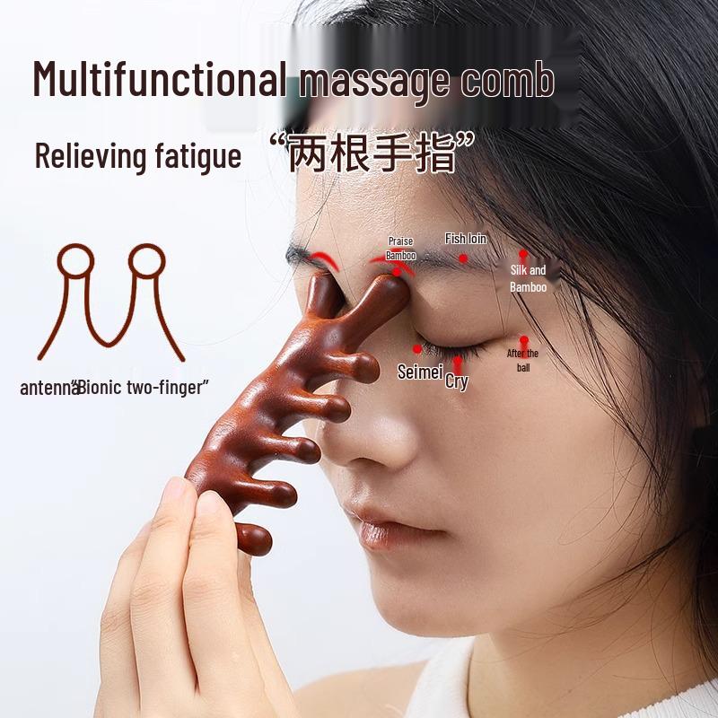Scalp Meridian Sandalwood Massage Comb – Five-Tooth Gua Sha for Hair Growth and Follicle Unclogging