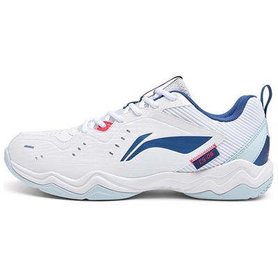 Li Ning Textile, Synthetic Leather Cushioning, Wear Resistant Low Top Badminton Shoes Unisex White Blue AYTU023-6