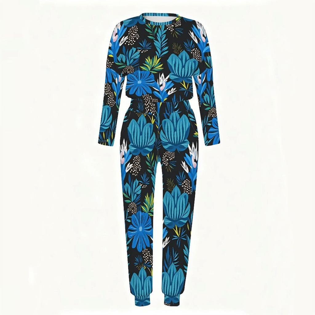 Female Oversized Long Sleeve Top And Elastic Waist Trousers Two Piece Outfit For Daily Leisure Activities