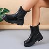 PU Ankle Modern Boots Hot Sale Square Heel Ladies Shoes Winter Slip-On Round Toe Mid Heel Splicing Sexy Women's Boots