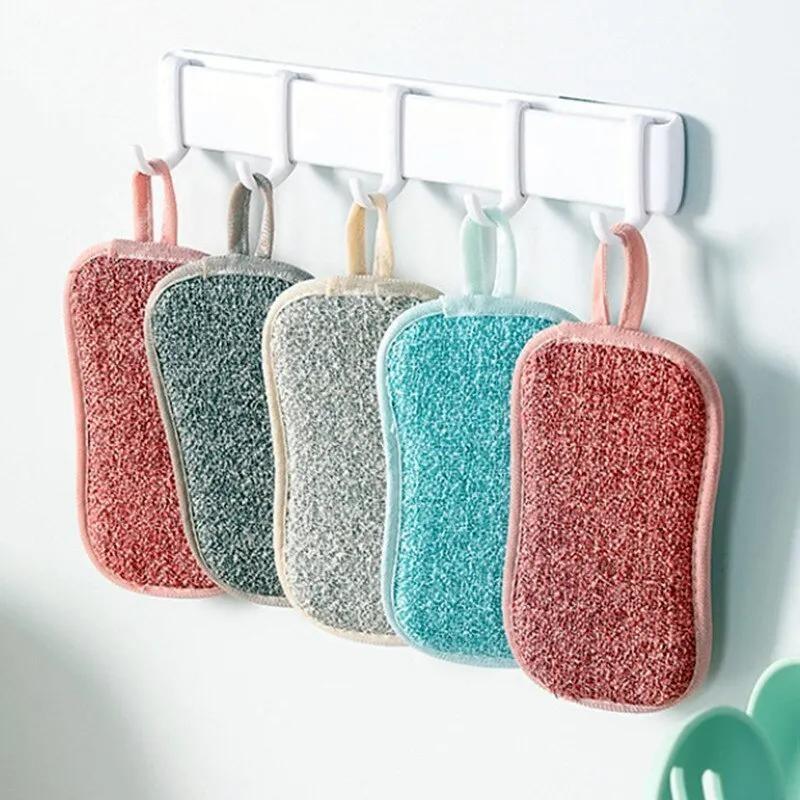 1/4 stk Gjenbrukbare Svamper Kjøkken Ripefri Mikrofiber Svamp Skuresvamp for Kjøkkenrengjøring Oppvask og Gryter