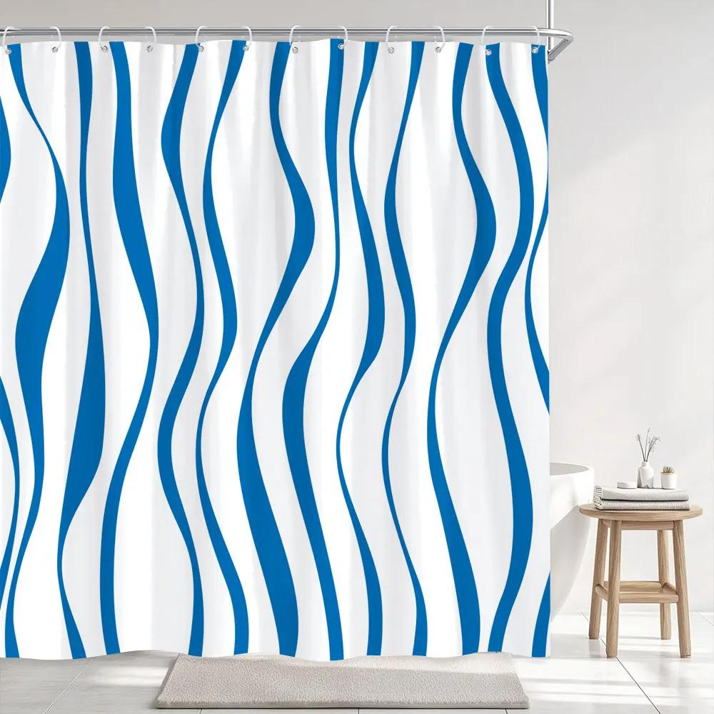 Abstract Geometric Lines Shower Curtain Simple Modern Style Striped Printed Polyester Fabric Shower Curtains Bathroom Decoration