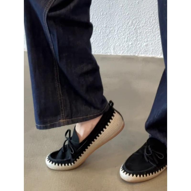 Sheepskin version~ retro suede round head flat bottom fisherman shoes women's 2025 new one-pedal lazy shoes loafers