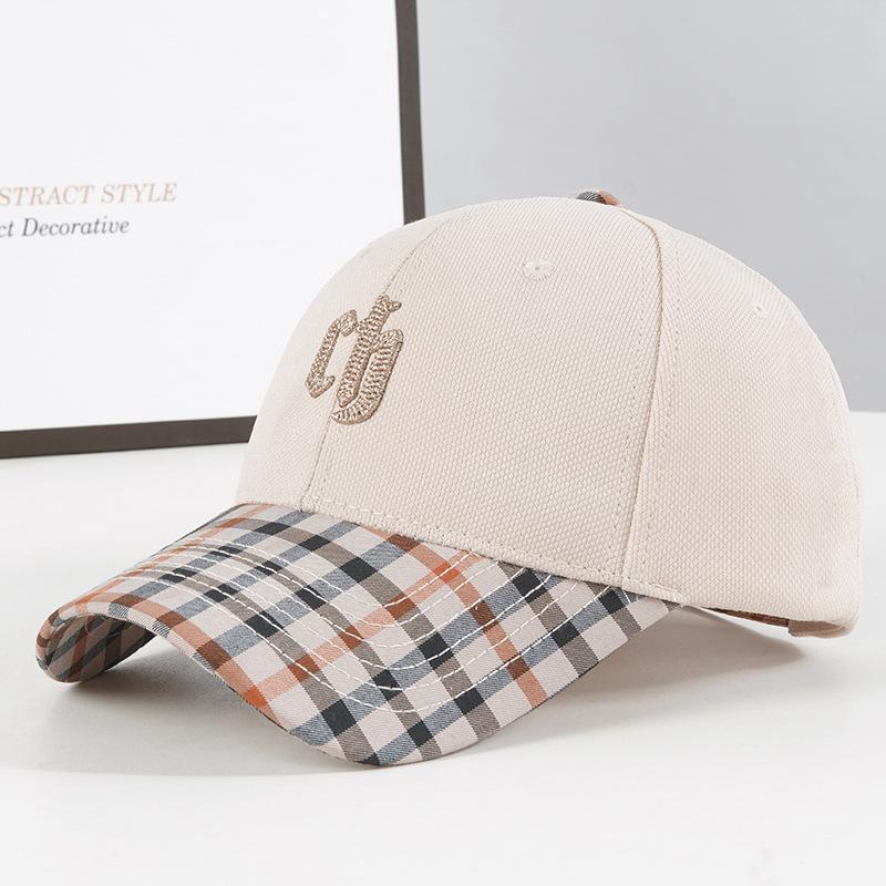 Hat Women's New Letter Embroidery Hardtop Baseball Cap Trendy Color Matching Couple Cap Men's Plaid Hat