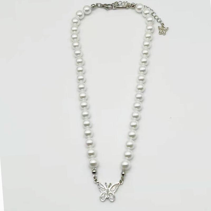 Trendy Unisex Butterfly Pearl Necklace - Hip Hop, Light Luxury, European & American Style