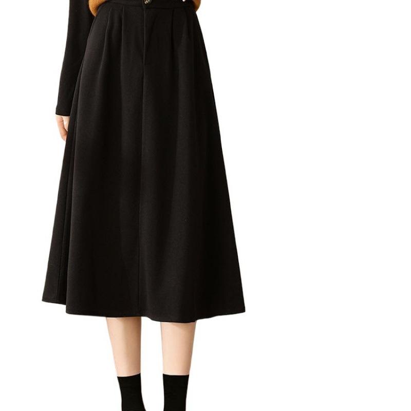 Woolen Pleated Skirt for Women in Autumn and Winter, High-waisted A-line Skirt, Mid-length Drape, Slimming, Large-swing Umbrella Skirt