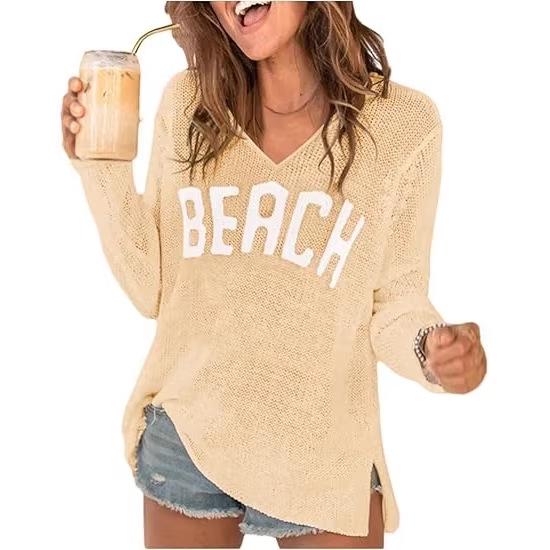 New V-Neck Letter Knitwear for Women - Spring/Summer Collection