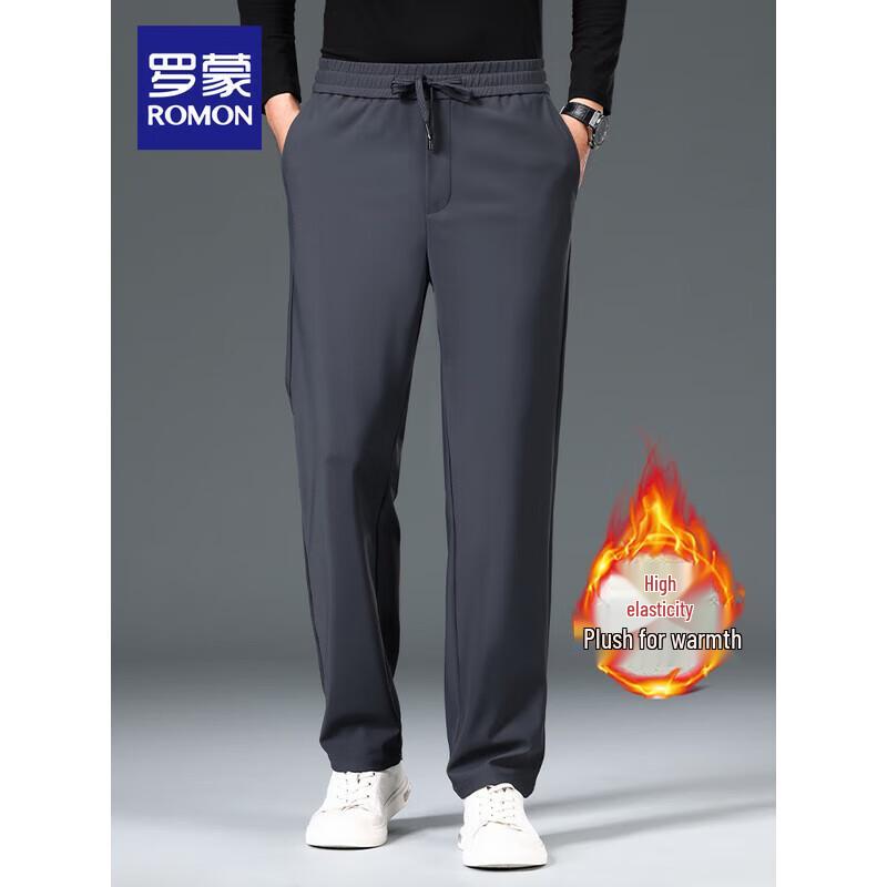 

ROMON 2025 Men s Warm Elastic Waist Straight-Leg Business Casual Pants 4XL