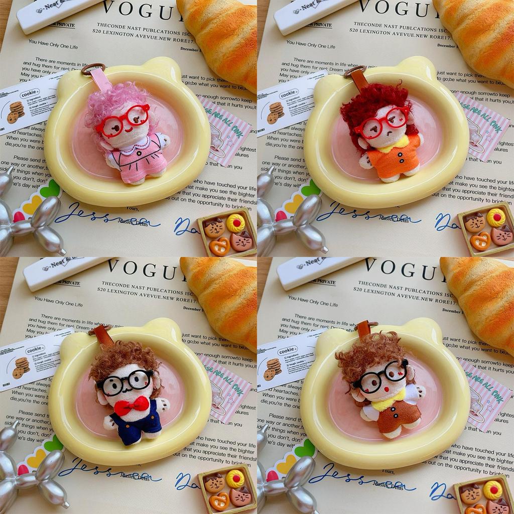 Plush Doll Keychain With Glasses For Gift And Bag Decor