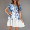 Women's Fashion Casual Round Neck Short Sleeve Ruffle Gradient Printed Dresses