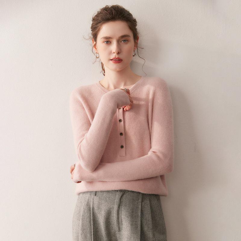 New Cashmere Wool Round Neck Single-Breasted Sweater - Versatile Loose Fit for Autumn/Winter