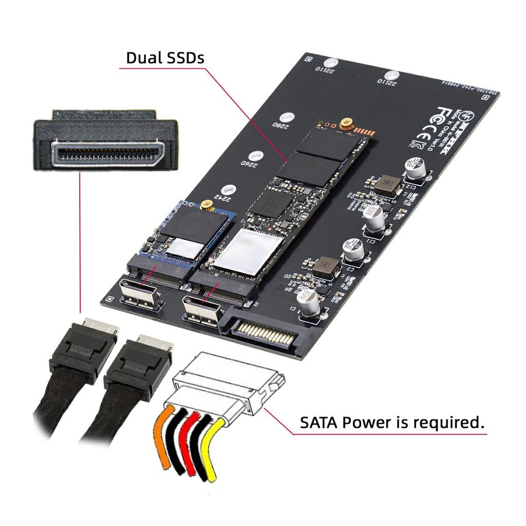 SF-046-2P Dual Oculink SFF-8612 4X To Dual NVME 110mm Adapter Card for Mainboard/Pcie SSD Connection