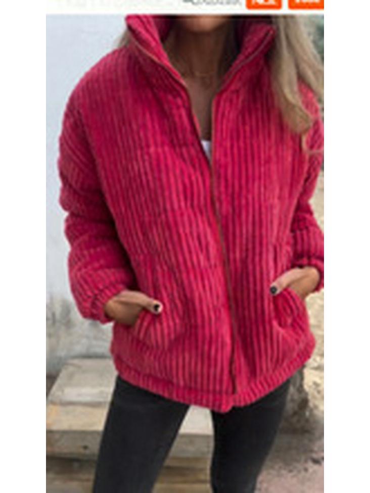 Women's Autumn/Winter Corduroy Stand-Up Collar Jacket with Long Sleeves & Pockets