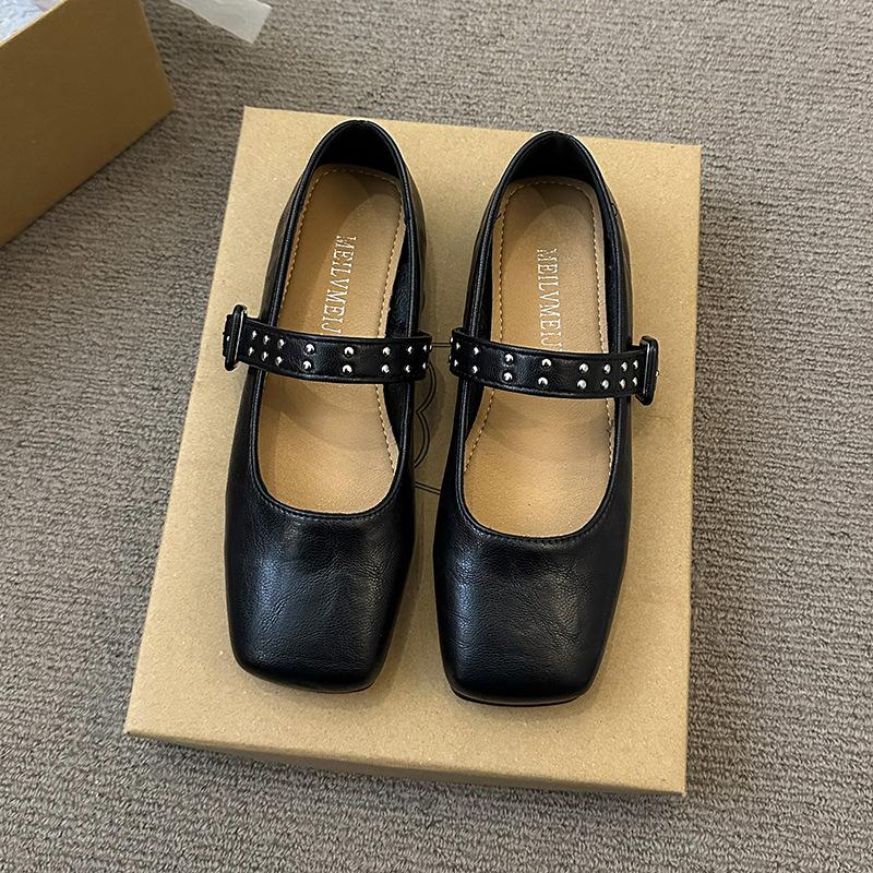 

Женские туфли-лодочки на плоской подошве, новые весенне-осенние туфли с квадратным носком, нежные туфли для ношения с юбками, туфли Мэри Джейн, женские туфли, маленькие кожаные туфли 40 чёрный