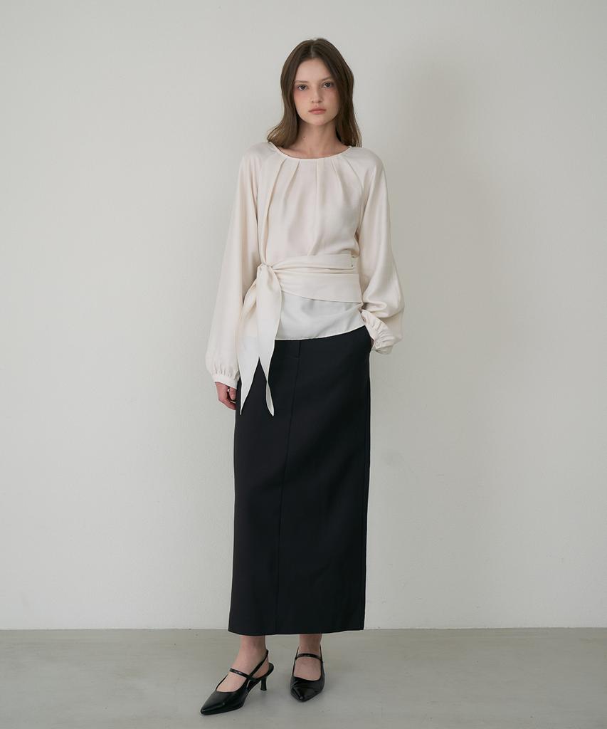 DEHEVE Wool Waist Drape Blouse [Cream]